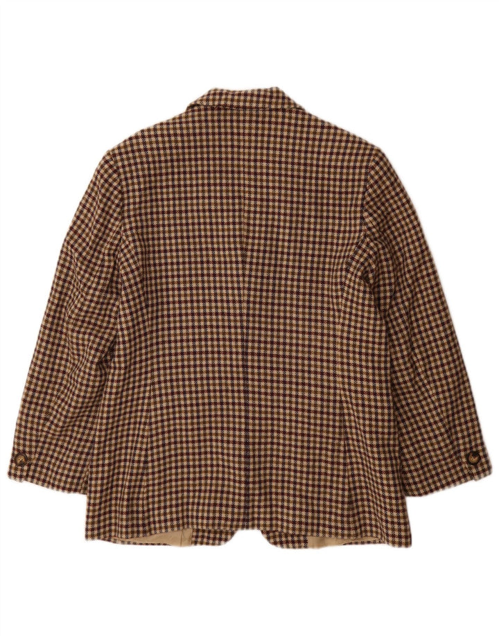 Jaqueta blazer feminina Marella com 3 botões Reino Unido 18 XL marrom houndstooth lã nova