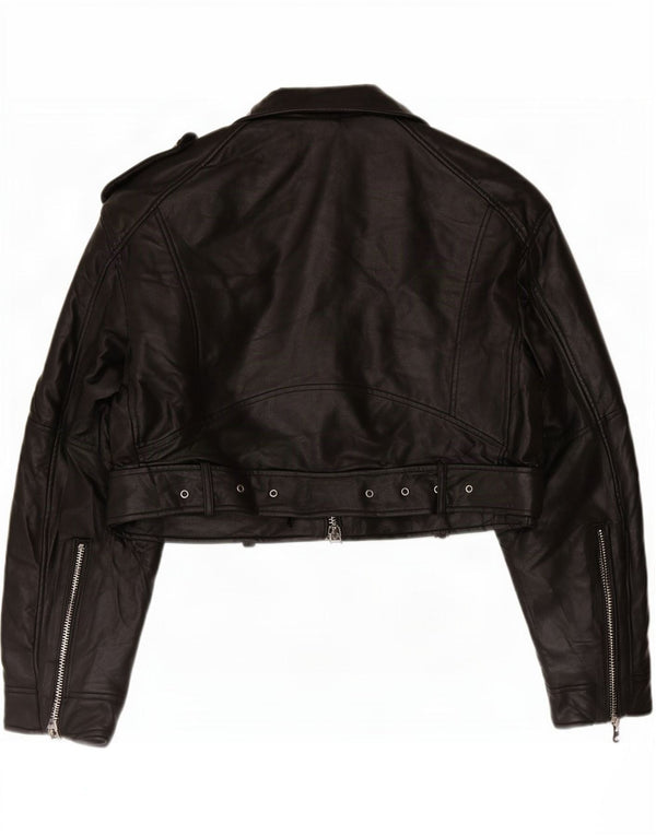 Zara Jaqueta feminina de couro sintético para motociclista UK 18 XL preto poliéster