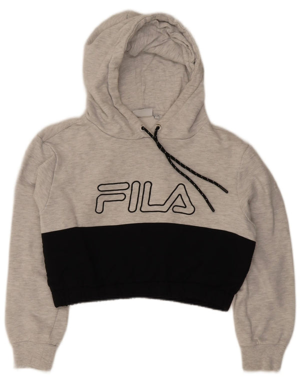 Fila Womens Crop Oversized Hoodie Jumper UK 10 Small Grey Colourblock