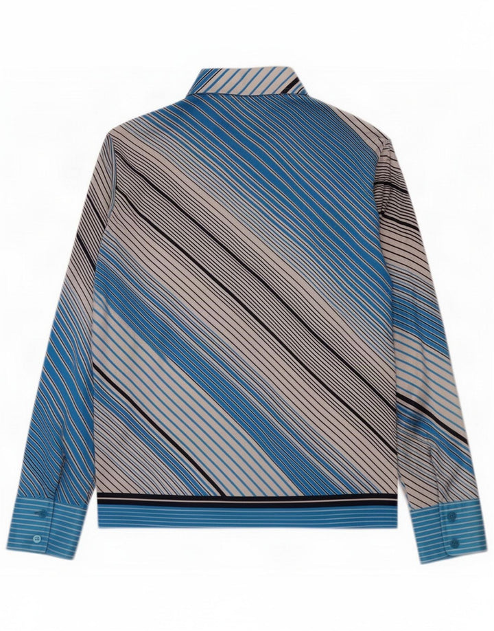 Camisa feminina vintage IT 46 grande poliéster listrado azul