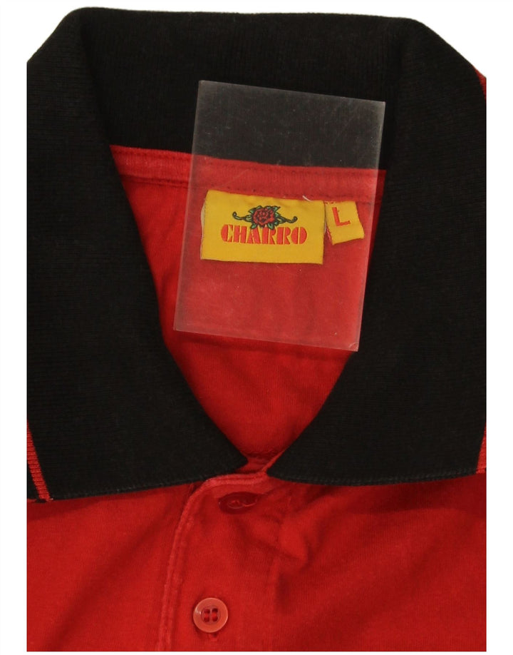 Camisa polo masculina Charro com estampa gráfica grande de algodão vermelho