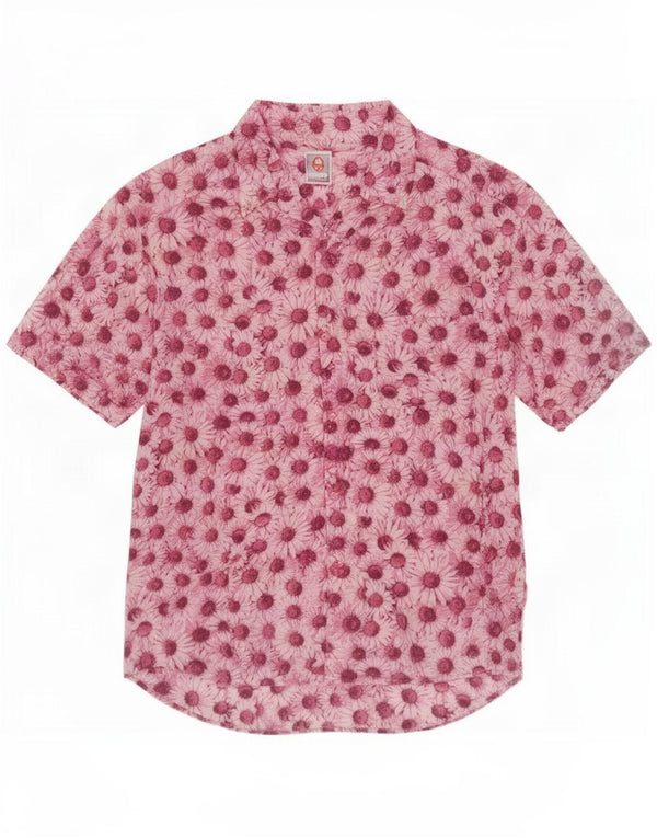 Blusa feminina Stefanel de manga curta UK 18 XL rosa floral