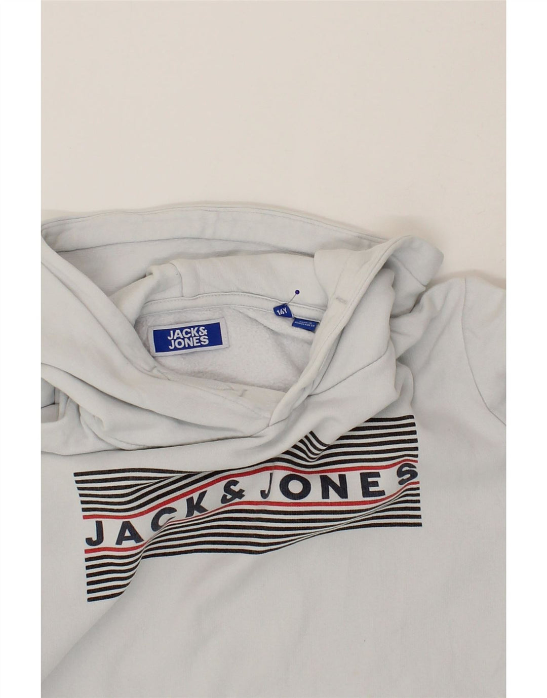 JACK & JONES Boys Graphic Hoodie Jumper 13-14 Years White Cotton Vintage Jack & Jones and Second-Hand Jack & Jones from Messina Hembry 