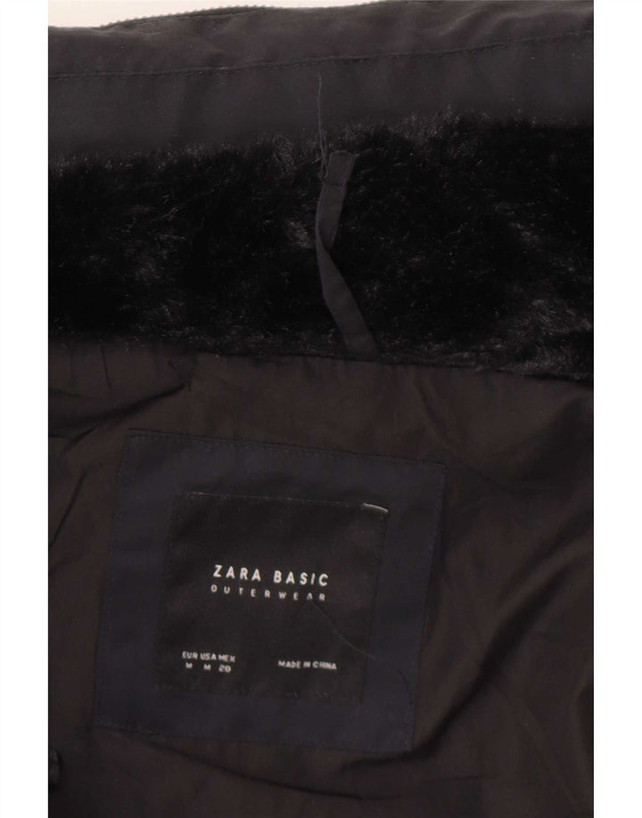 Jaqueta acolchoada feminina Zara UK 12 poliéster azul marinho médio