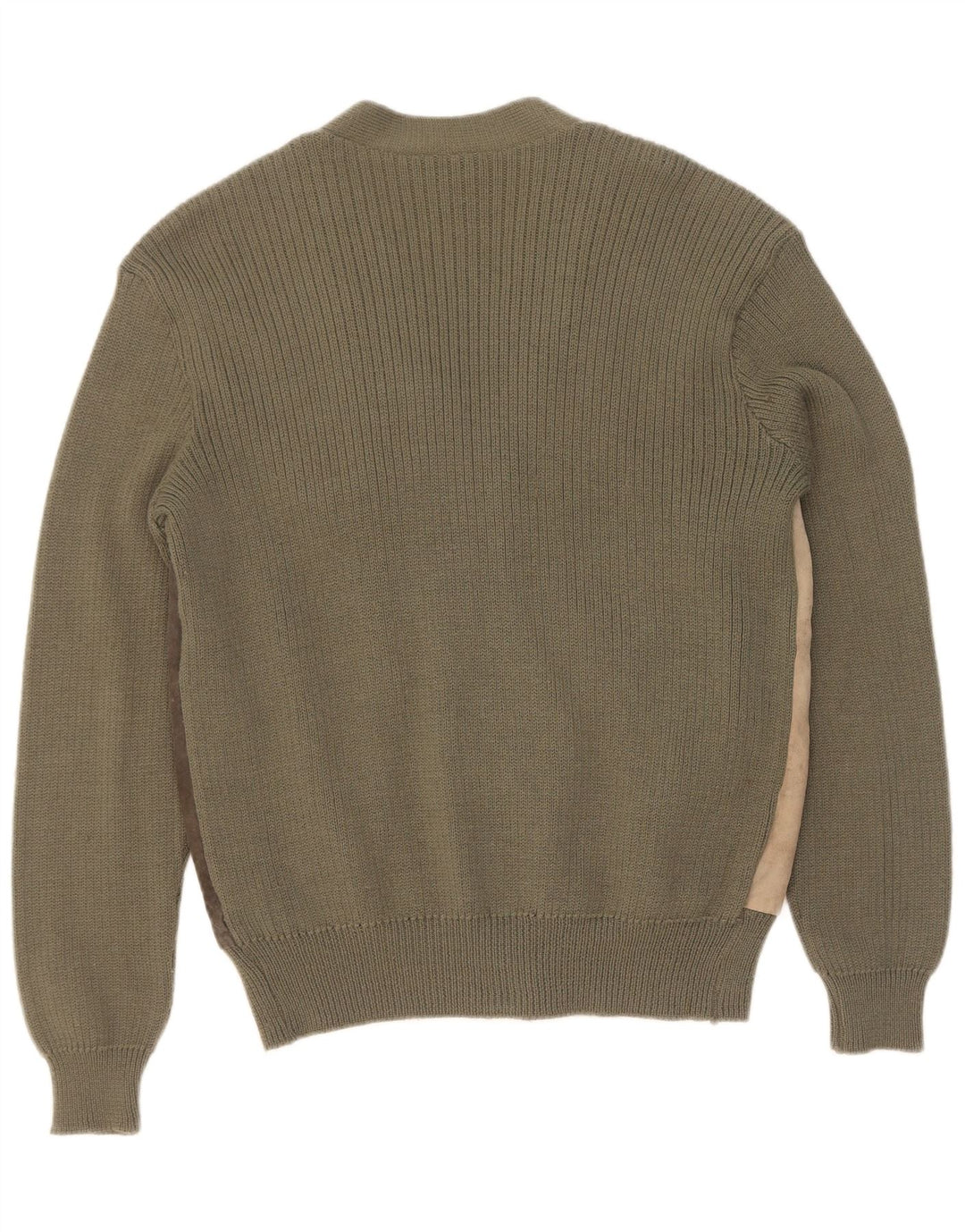 Suéter cardigã masculino vintage de camurça IT 50 lã colorblock cáqui médio