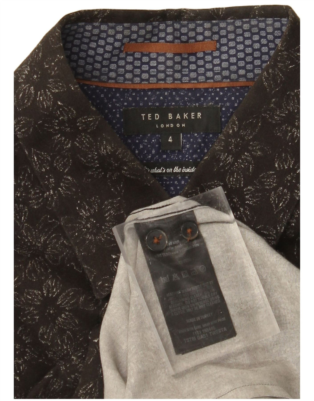 Camisa masculina TED BAKER tamanho 4 grande algodão floral preto