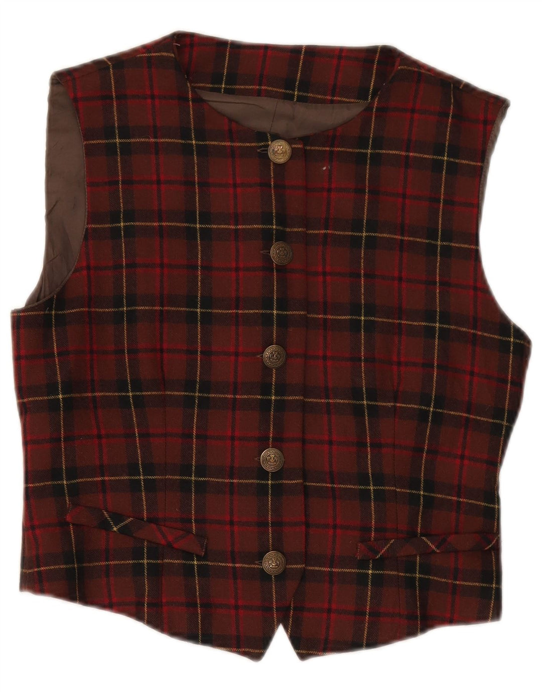 Conjunto feminino vintage de 2 peças IT 42/44 médio W26 L28 lã xadrez vermelha