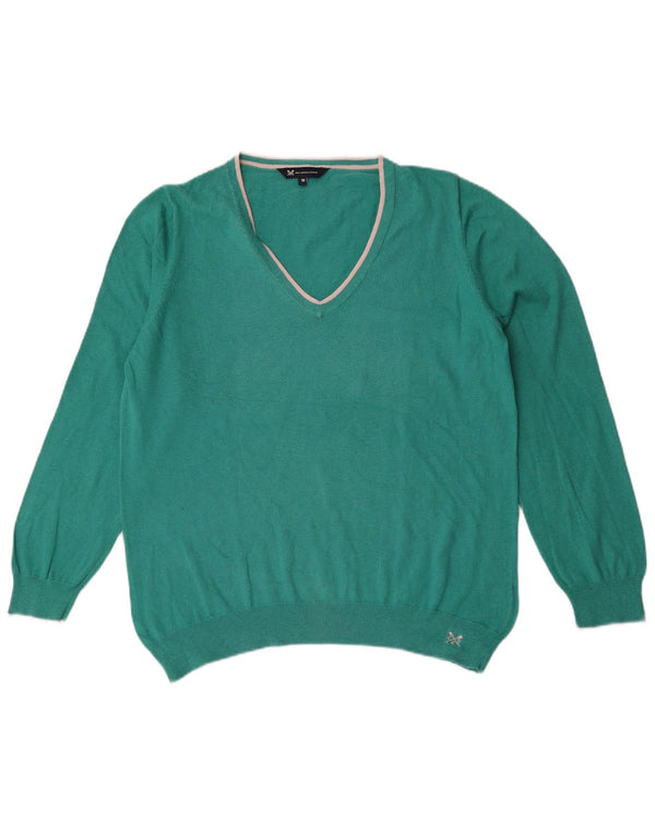 Suéter feminino Crew Clothing com decote em V UK 18 XL algodão verde