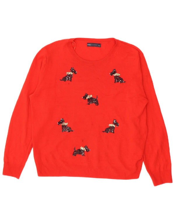 Suéter feminino Marks & Spencer com gola canoa Reino Unido 16 grande vermelho