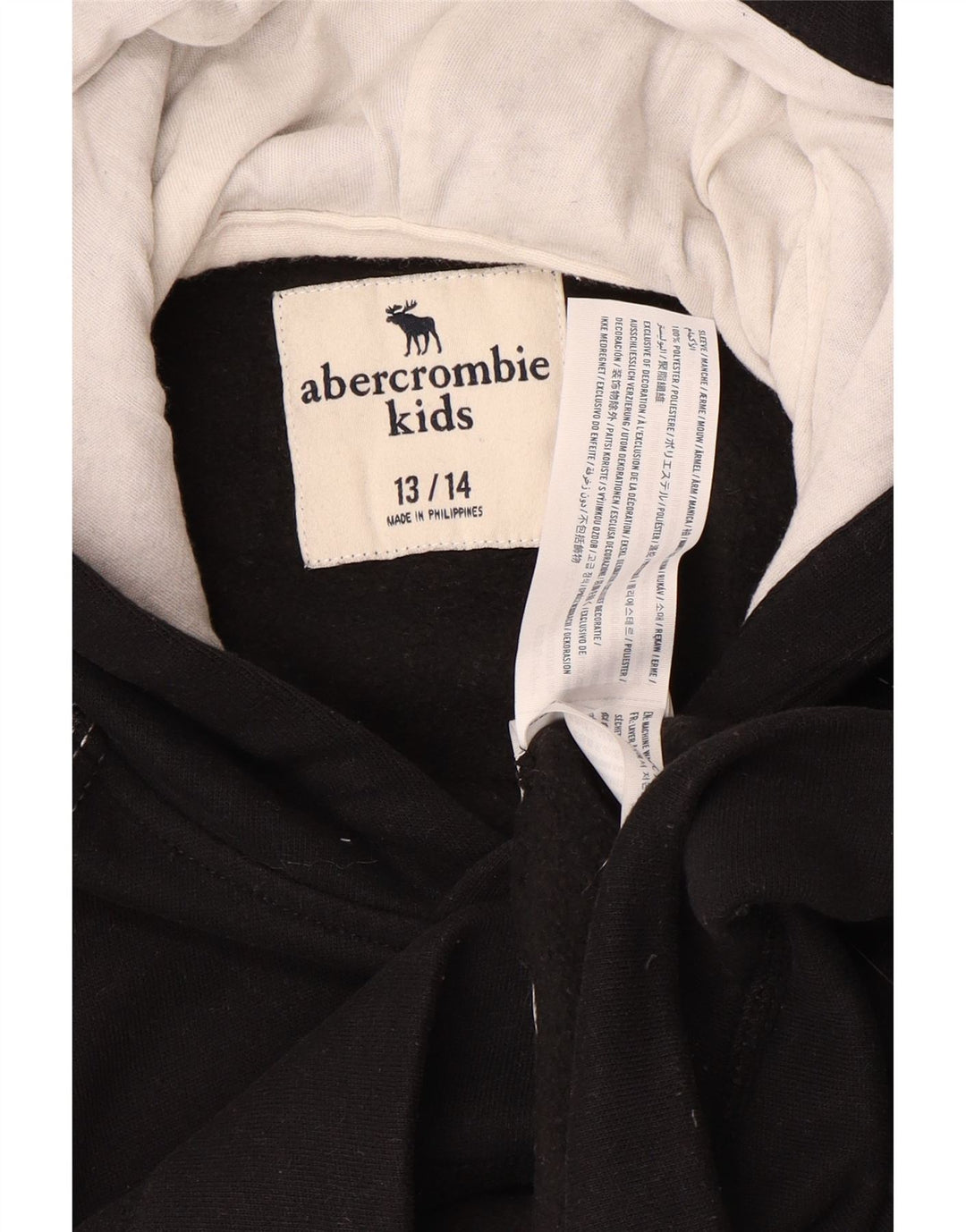 ABERCROMBIE & FITCH Suéter com capuz para meninos 13-14 anos poliéster preto manchado