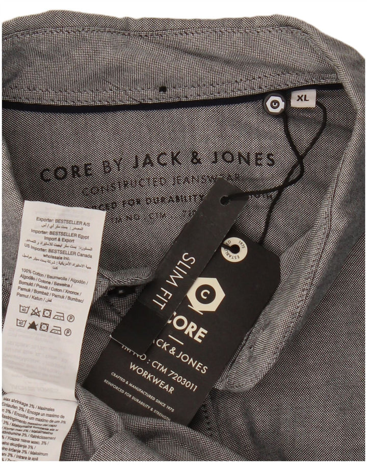 Camisa masculina slim fit Jack & Jones XL algodão cinza
