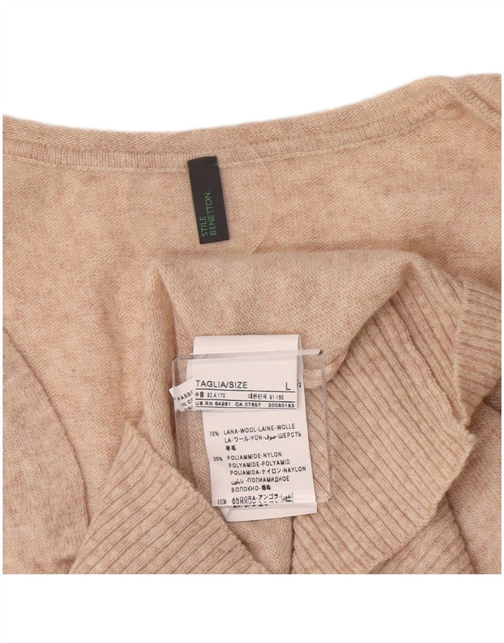 Suéter feminino Benetton com decote em V Reino Unido 14 grande lã bege