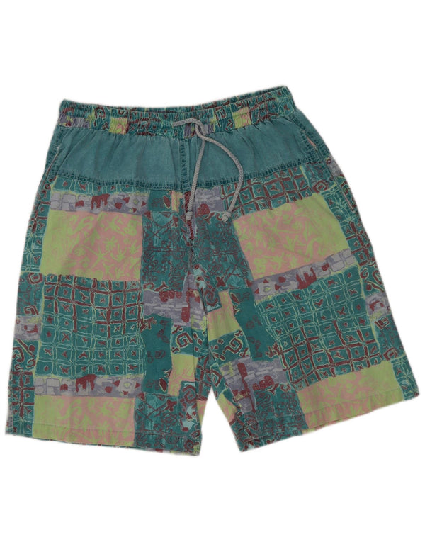 Shorts casuais gráficos masculinos vintage XL W32 algodão patchwork verde