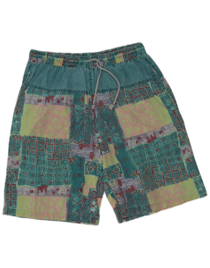 Shorts casuais gráficos masculinos vintage XL W32 algodão patchwork verde