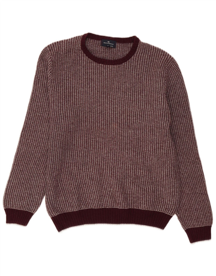 Suéter masculino Marks & Spencer com gola redonda, médio de lã cor de vinho