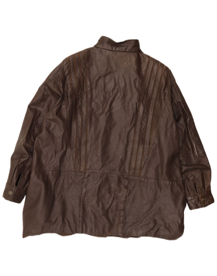 Jaqueta de couro feminina vintage UK 22 3XL marrom