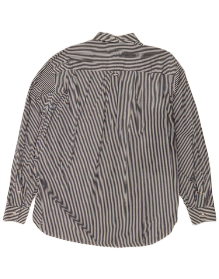 Camisa masculina HENRY COTTONS tamanho 43 XL azul marinho listrado algodão