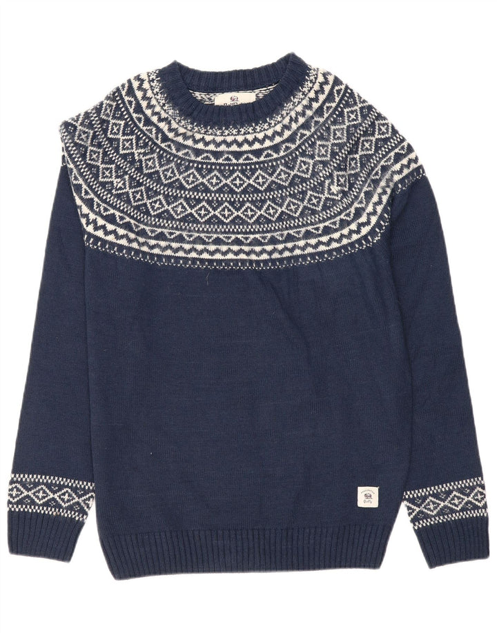 Suéter masculino Bellfield com gola redonda, médio azul marinho Fair Isle acrílico
