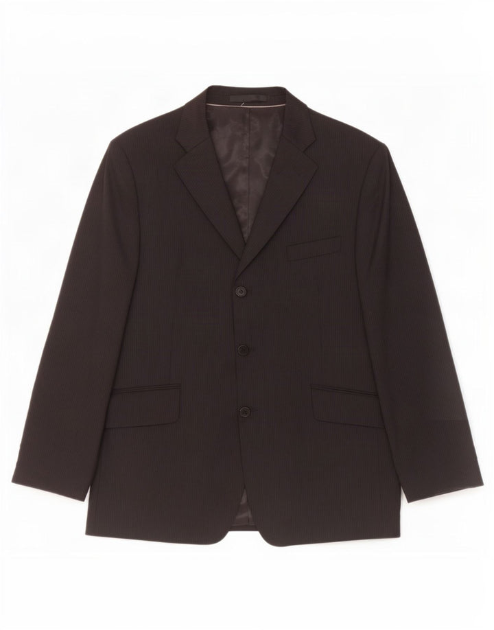Jaqueta blazer masculina de 3 botões Marks & Spencer Reino Unido 44 XL lã listrada preta