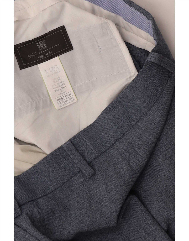 Calça masculina de ajuste regular Marks & Spencer W40 L29 poliéster azul marinho