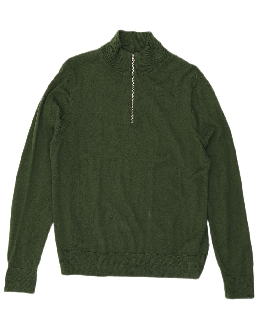 Suéter masculino J. Crew com zíper e gola em acrílico verde grande