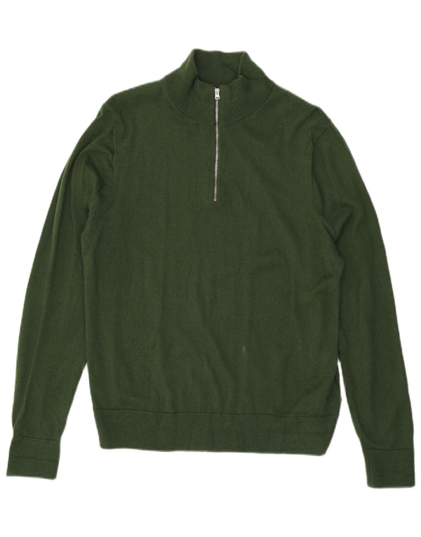 Suéter masculino J. Crew com zíper e gola em acrílico verde grande