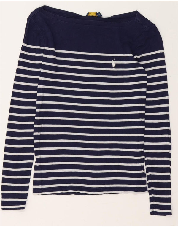 Top feminino POLO RALPH LAUREN manga comprida UK 10 pequeno listrado azul marinho