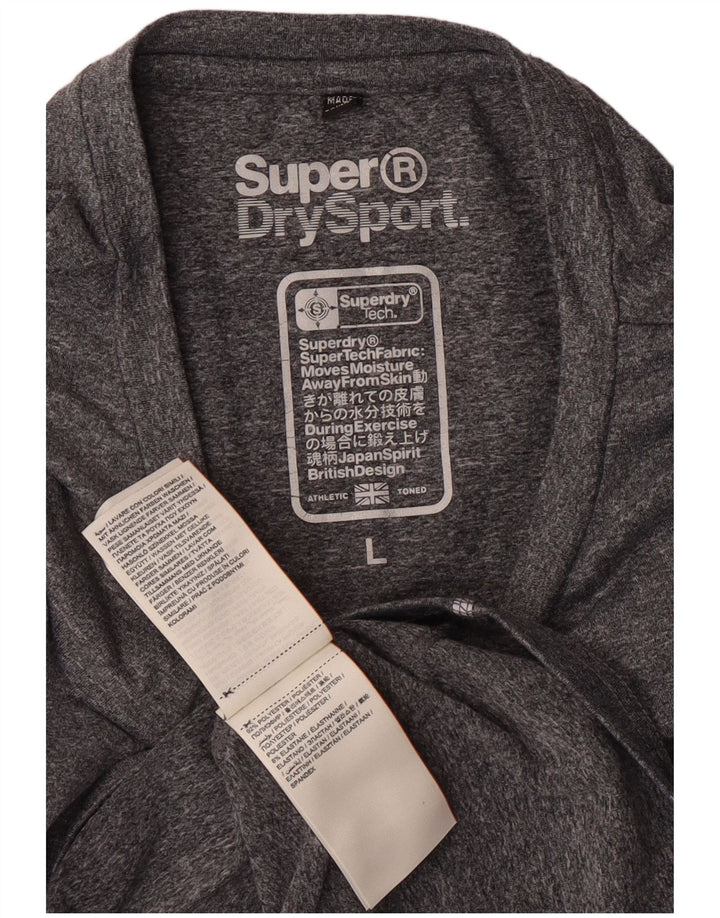 Camiseta feminina Superdry com estampa gráfica UK 14 grande poliéster manchado cinza