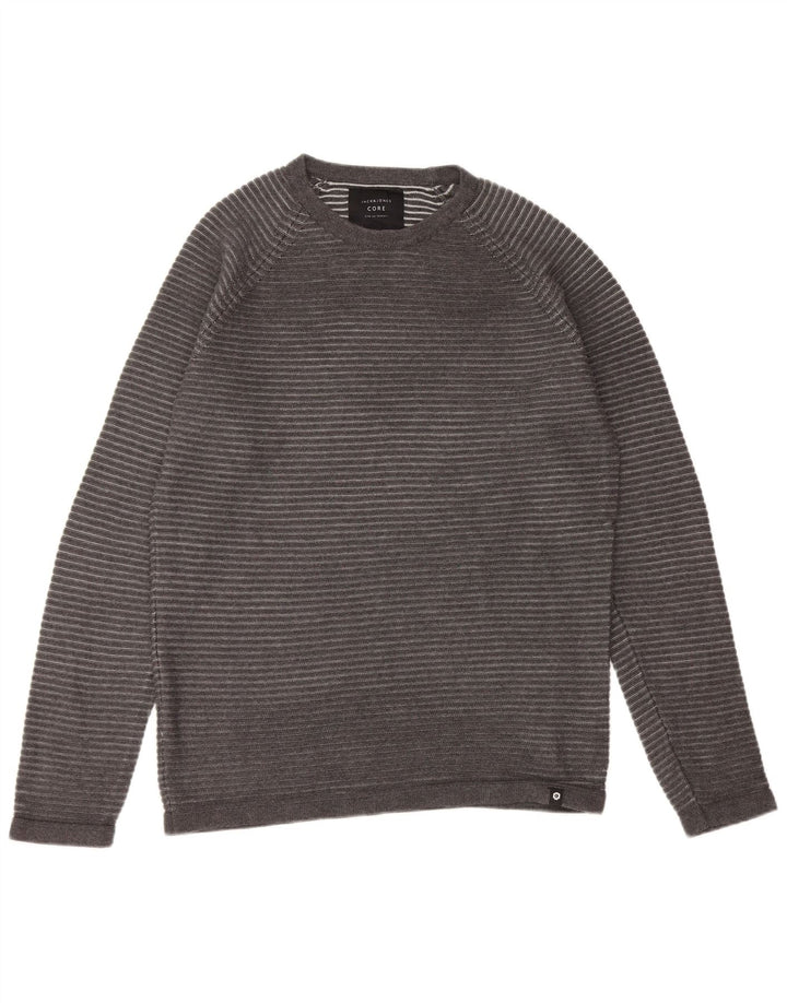Suéter masculino JACK & JONES com gola redonda e risca de giz cinza grande