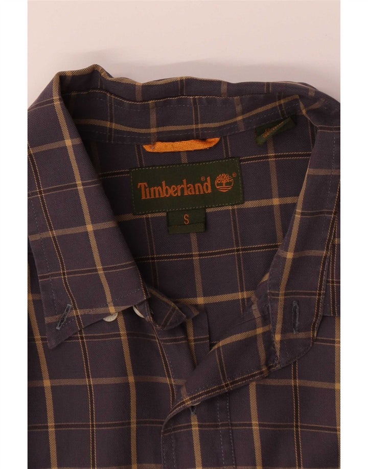 Camisa masculina Timberland Loose Fit pequena azul xadrez algodão