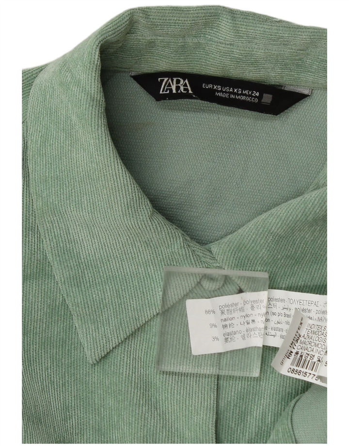 Camisa feminina de veludo cotelê Zara UK 6 XS verde poliéster