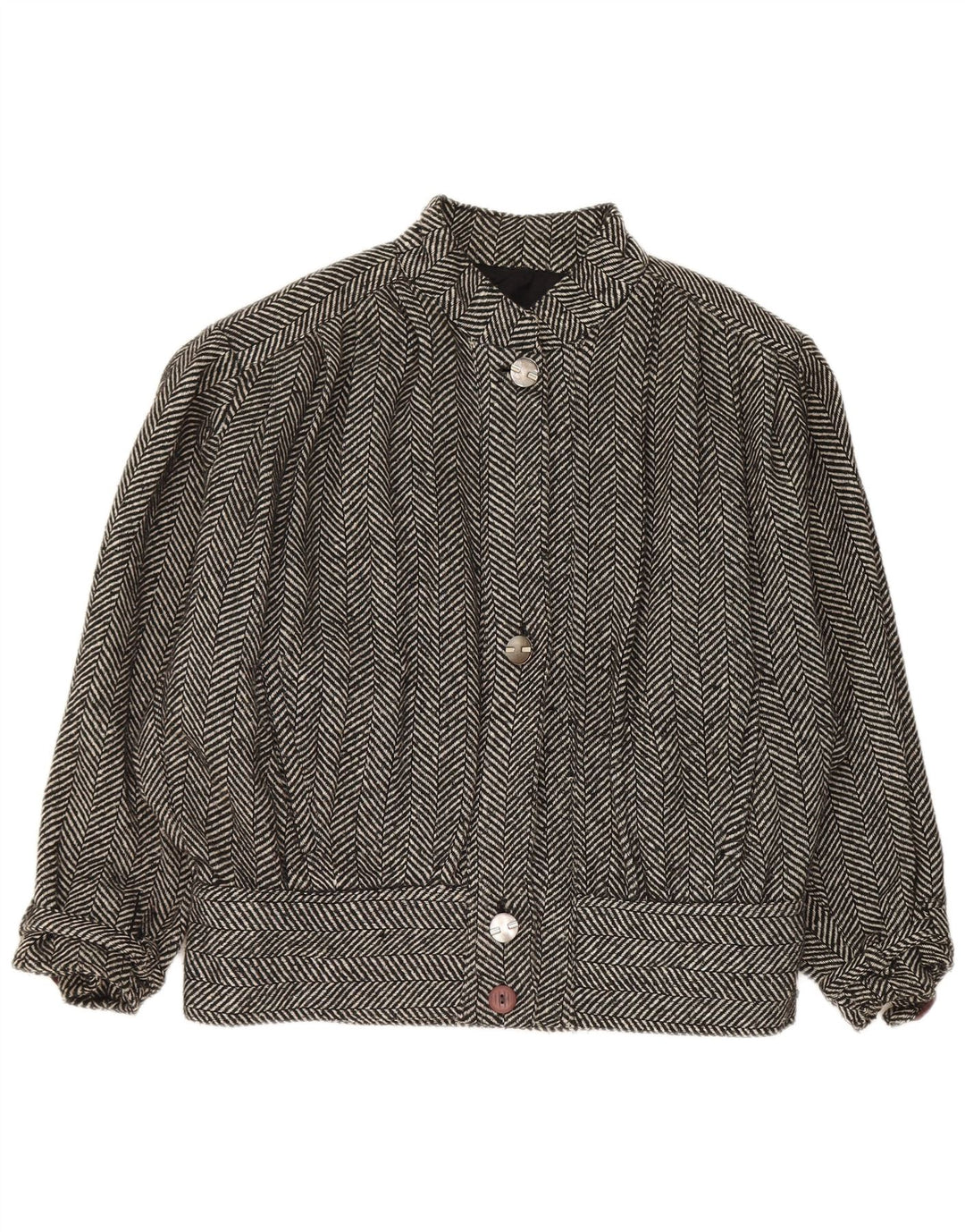 Jaqueta bomber feminina vintage UK 20 2XL cinza espinha de peixe