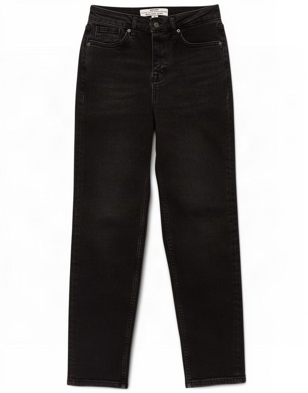 White Stuff Jeans feminino relaxado slim UK 8 pequeno W26 L28 algodão preto