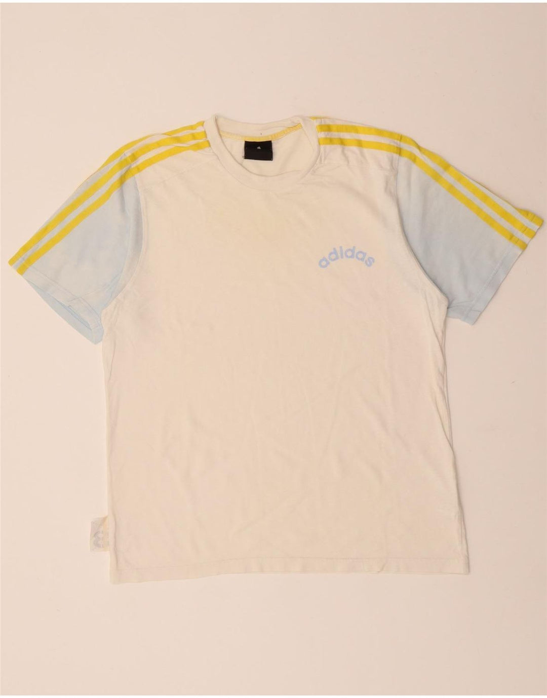 ADIDAS Mens T-Shirt Top Pequeno Algodão Colorblock Branco