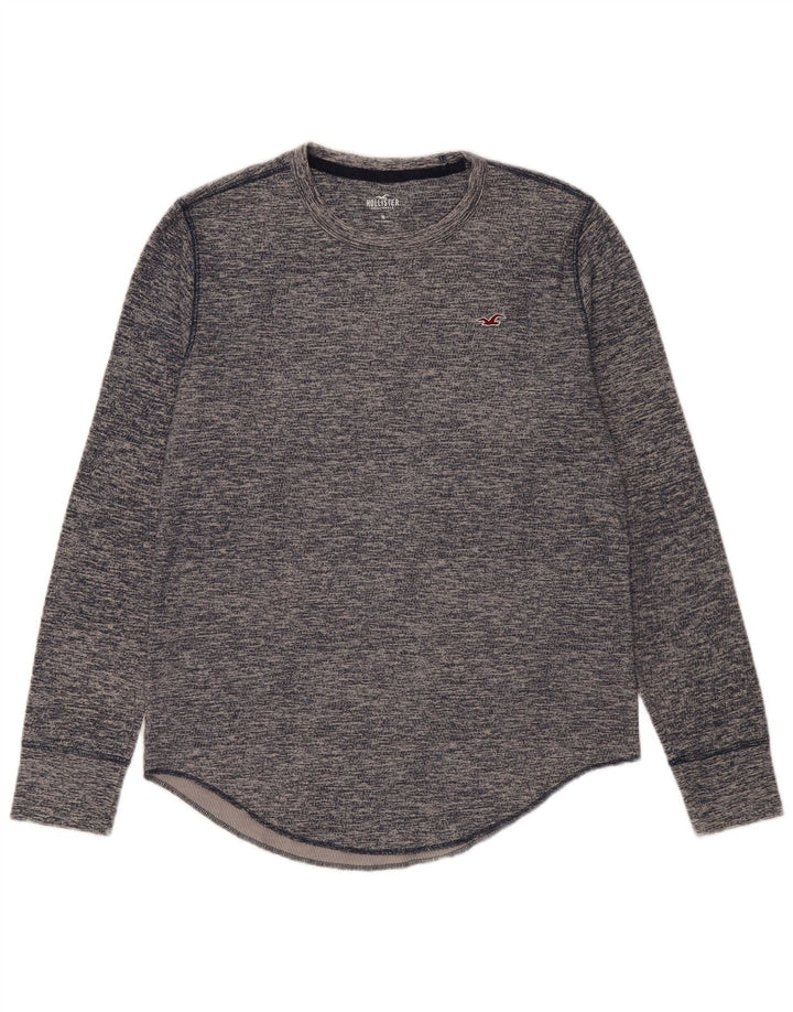 Top masculino HOLLISTER de manga comprida de algodão manchado azul marinho médio