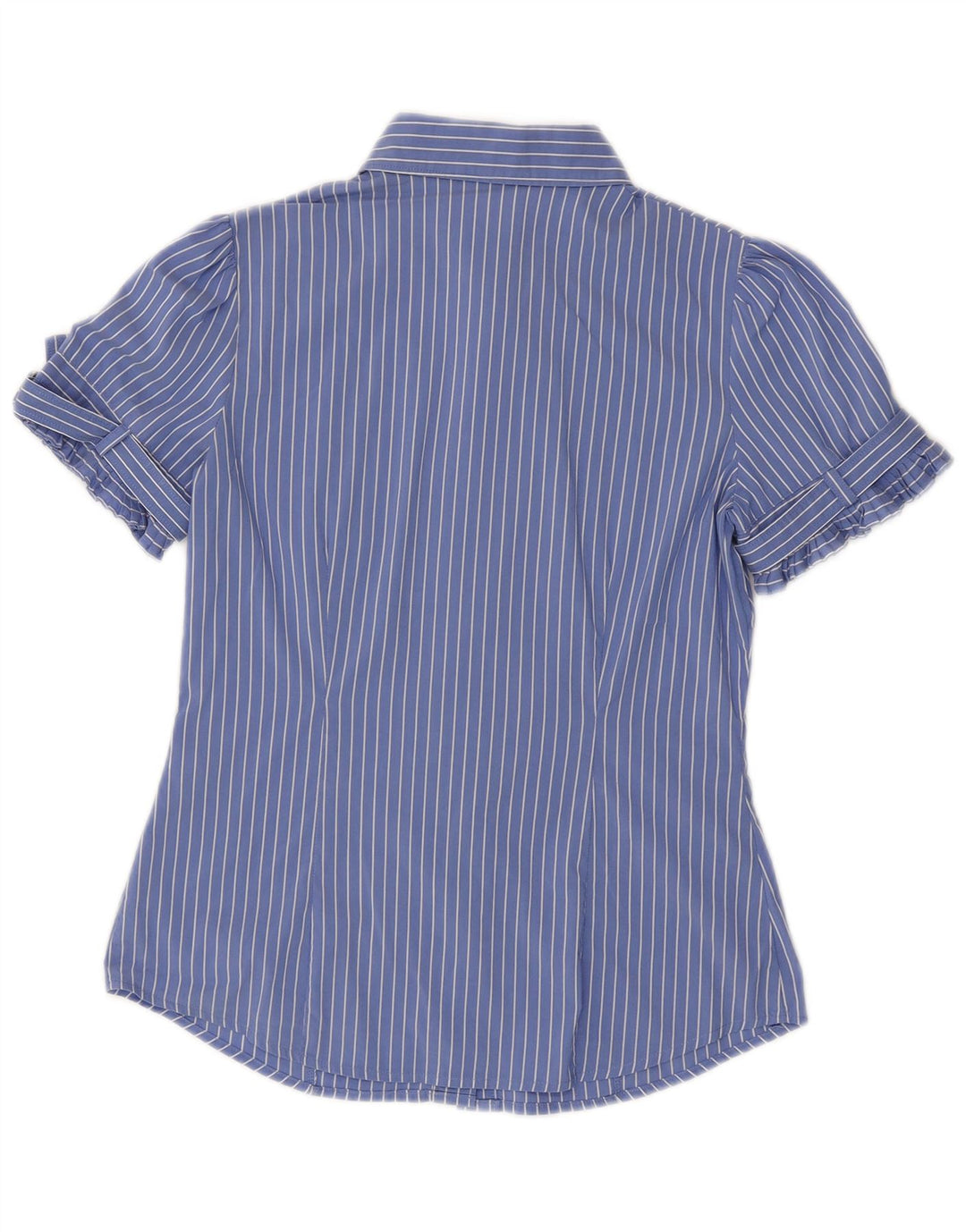 Camisa feminina de manga curta Benetton UK 10 pequena listrada azul