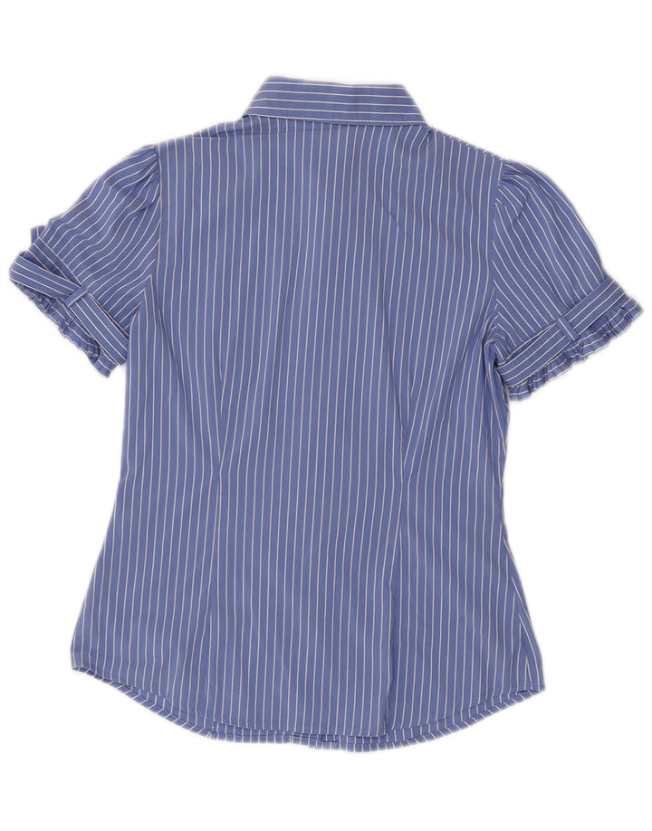 Camisa feminina de manga curta Benetton UK 10 pequena listrada azul