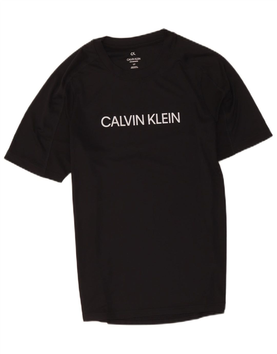 Camiseta masculina Calvin Klein com estampa gráfica pequena de poliéster preto