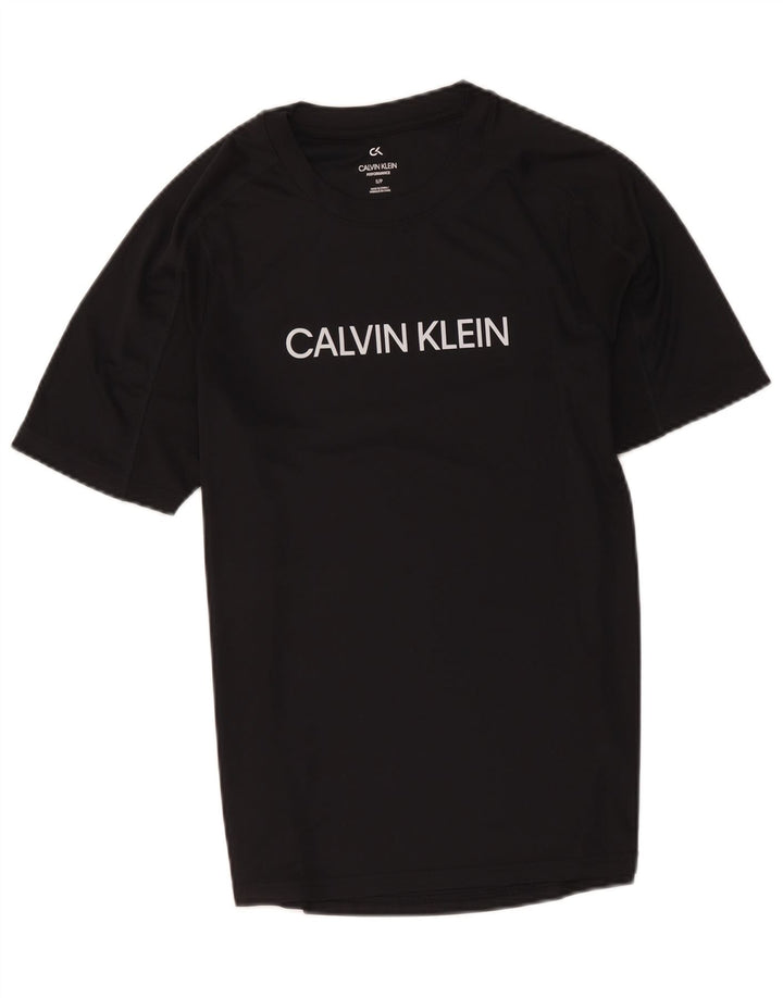 Camiseta masculina Calvin Klein com estampa gráfica pequena de poliéster preto