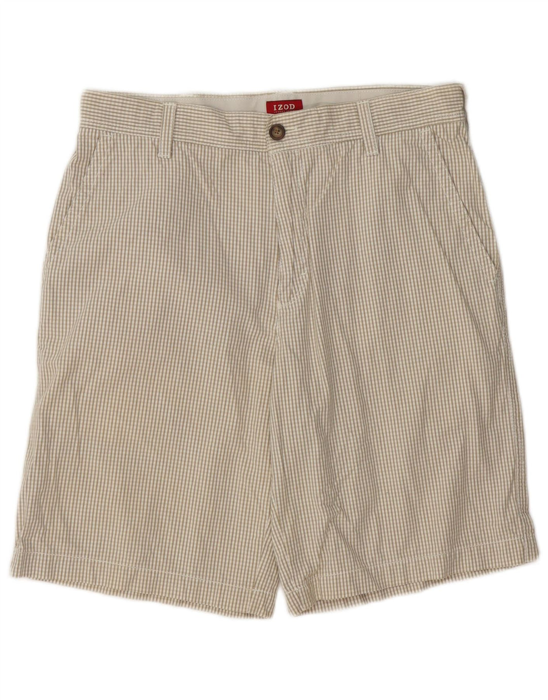 IZOD Mens Chino Shorts W32 Algodão Gingham Bege Médio