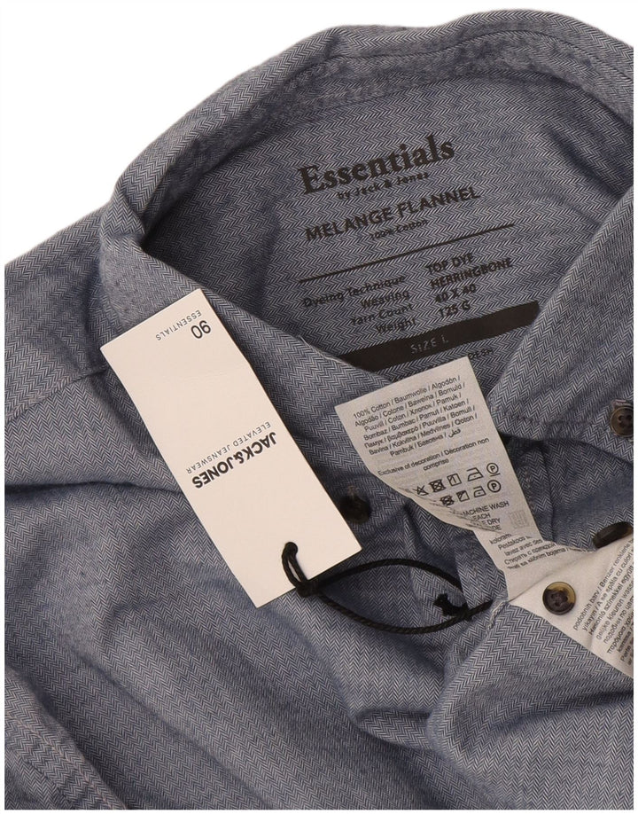 Camisa masculina de flanela Jack & Jones grande algodão espinha de peixe azul