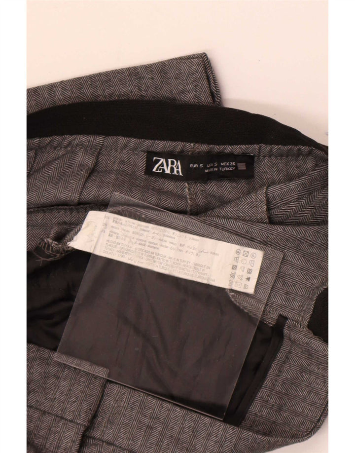 Zara Calça feminina reta de terno pequeno W26 L26 cinza espinha de peixe poliéster