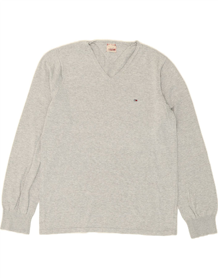 TOMMY HILFIGER Womens V-Neck Jumper Sweater UK 20 2XL Grey Cotton Vintage Tommy Hilfiger and Second-Hand Tommy Hilfiger from Messina Hembry 