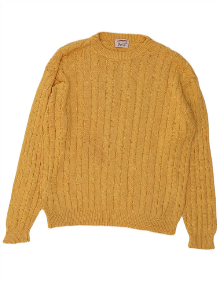 Suéter masculino Stefanel com gola redonda e algodão amarelo XL