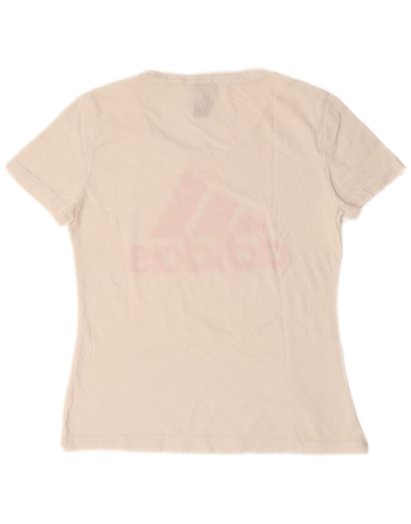 ADIDAS Womens Graphic T-Shirt Top UK 12 Médio Algodão Branco
