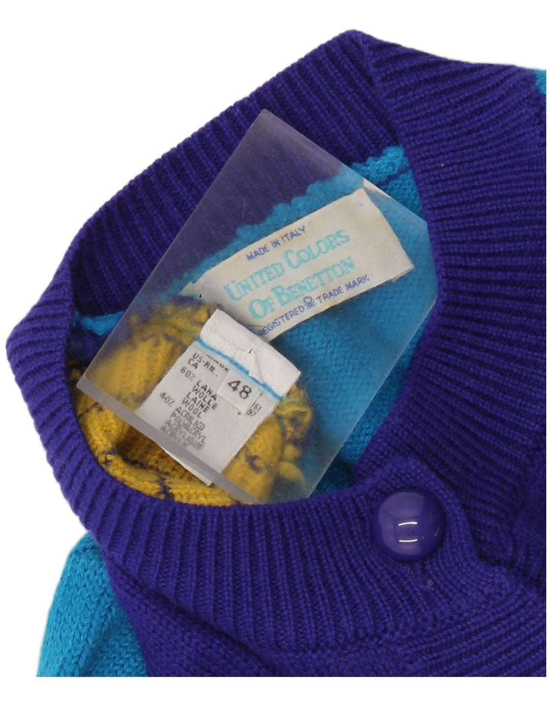 Suéter cardigã feminino Benetton de inverno IT 48 XL azul colorblock lã