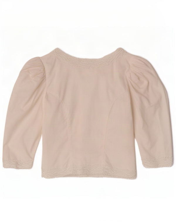 Blusa feminina vintage manga 3/4, UK 12, médio, branco, floral