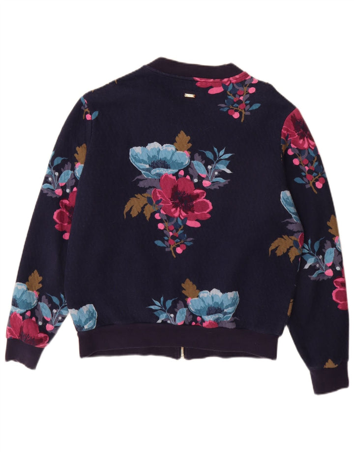 Joules Womens Tracksuit Top Jacket UK 12 Médio Azul Marinho Floral Poliéster