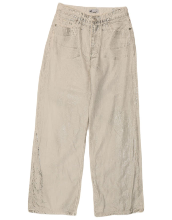Zara Jeans feminino cintura alta com perna larga EU 40 médio W30 L31 branco tie-dye
