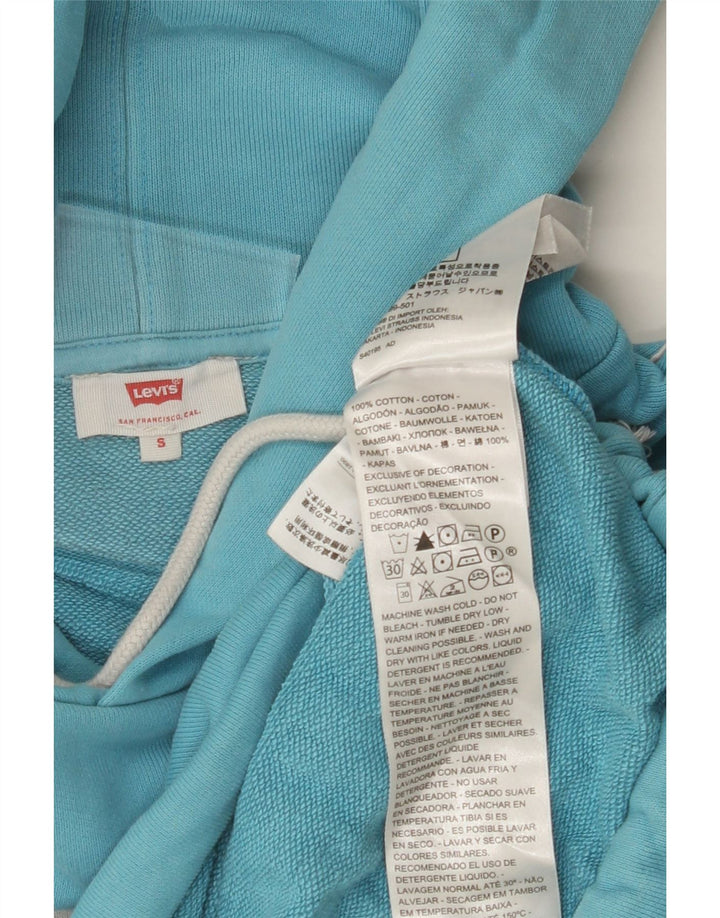 LEVI'S Womens Oversized Crop Hoodie Jumper UK 10 Small Blue Colourblock Vintage Levi's and Second-Hand Levi's from Messina Hembry 